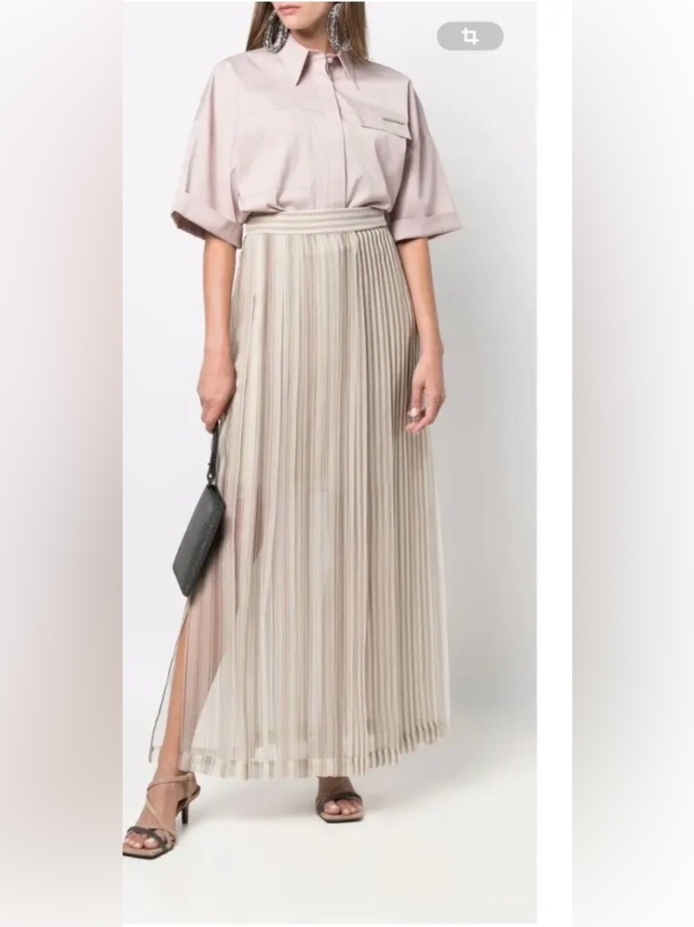 Brunello Cucinelli Silk Cream Tan Pleated Maxi Skirt 8 NWT Made in Italy - Picture 3 of 16